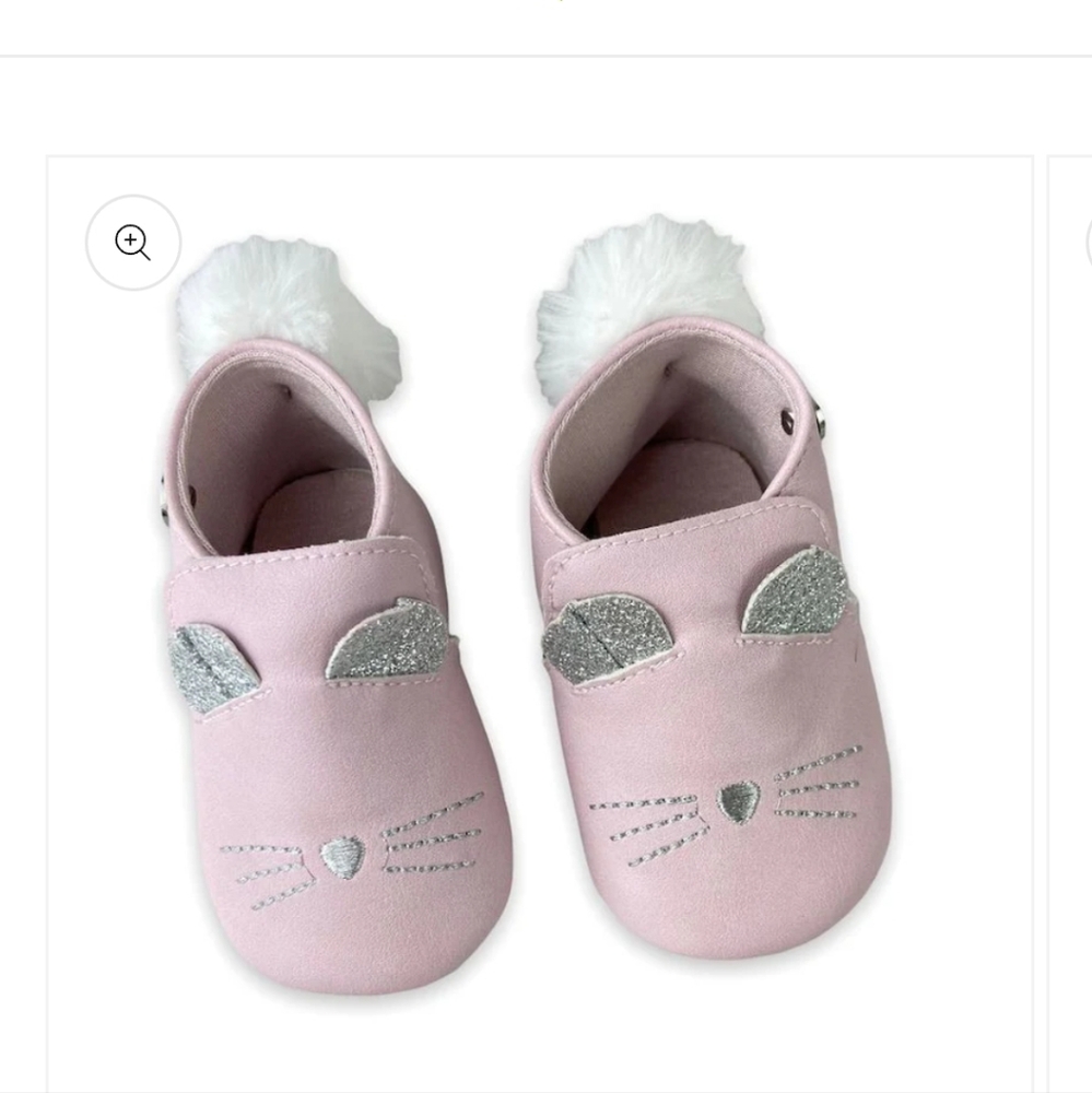 Nicole Miller Embroidered Pink & Silver Bunny White Fur Pom Crib Shoes 0- 6 Mos - Picture 1 of 8